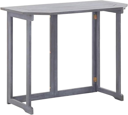 Balcony Table Grey Solid Acacia Wood Coffee Tables Outside Table for Picnic Backyard 35.4 x 19.7 x 29.1 in