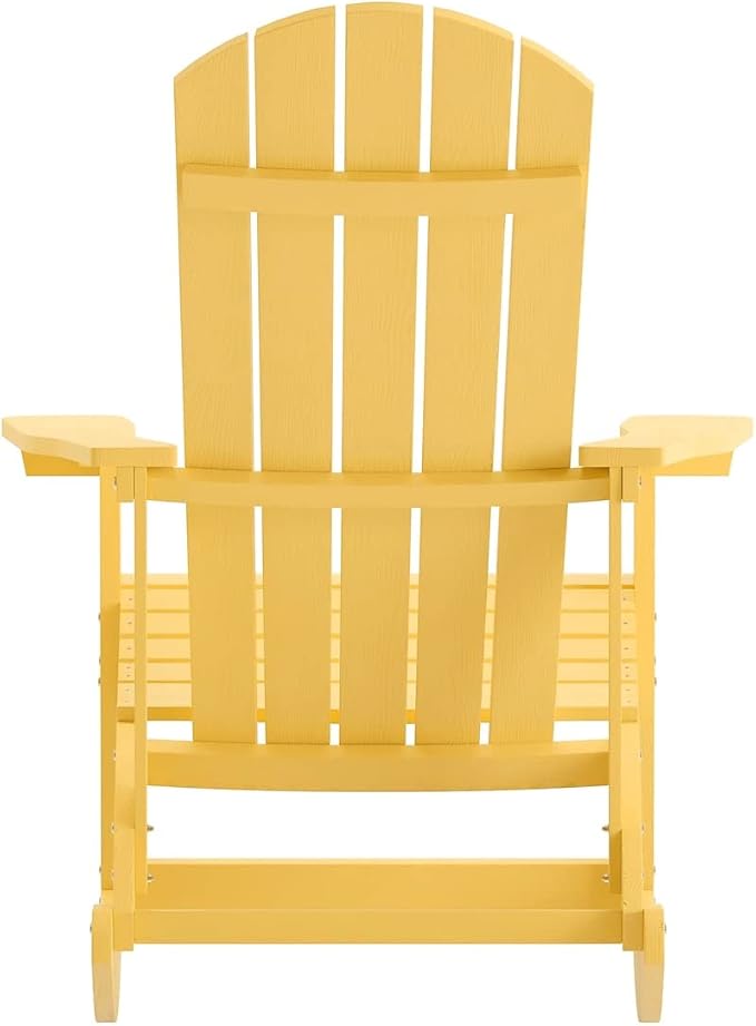 Flash Furniture Savannah Poly Resin Wood Adirondack Rocking Chair - All Weather Yellow Polystyrene - Stainless Steel Hardware - Set of 2