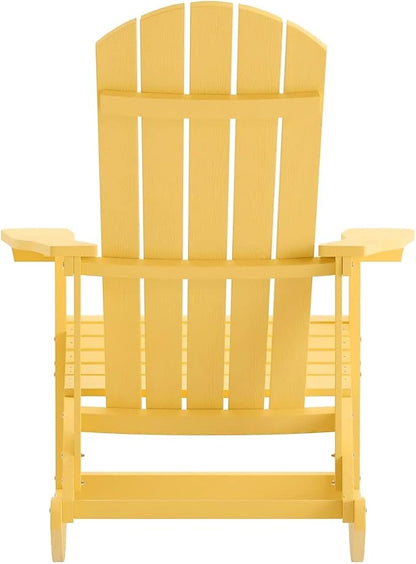 Flash Furniture Savannah Poly Resin Wood Adirondack Rocking Chair - All Weather Yellow Polystyrene - Stainless Steel Hardware - Set of 2