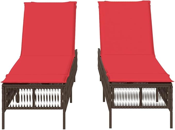 Brown PE Rattan Sun Lounger Set 2, Adjustable Backrest, 30.7" Wide, Steel Frame 535 lbs, Patio Garden Pool, Cushion - Photo 5