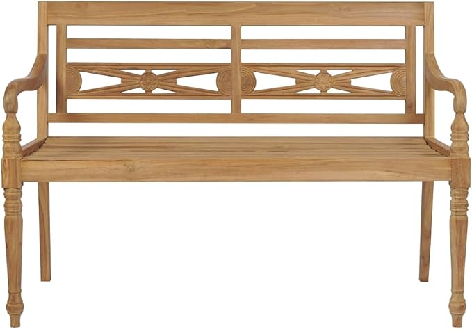 Solid Teak Wood Bench with 100% Polyester Cushion, 47.2 Inch Standard 2-Seater for Patio and Garden, Durable Outdoor Furniture with Rustic Design and Weather-Resistant