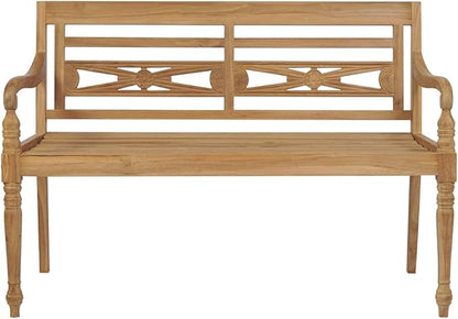 Solid Teak Wood Bench with 100% Polyester Cushion, 47.2 Inch Standard 2-Seater for Patio and Garden, Durable Outdoor Furniture with Rustic Design and Weather-Resistant