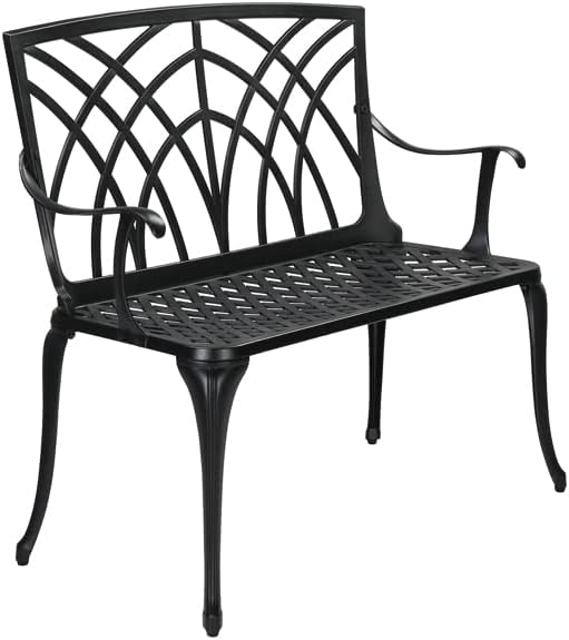 Patio Outdoor Park Loveseat Bench for Garden Porch Deck Made Cast Iron Anti-Rust Aluminum Metal, 2-3 Seater (38 Inch Orchard Back)