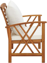 Garden Bench with Cream White Cushions and Brown Acacia Wood, 46.9 by 26.4 Inch Retro Style Outdoor Seating for Patio - Photo 4