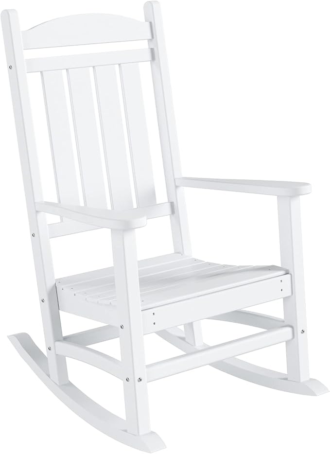 WO Home Furniture Patio Rocking Chair Farmhouse Outdoor HDPE UV Weather Resistant (White)
