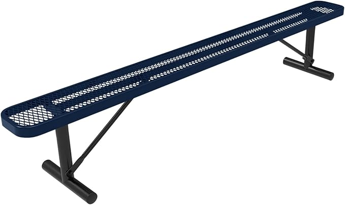 COATEDOUTDOORFURNITURE Heavy-Duty Portable Outdoor Bench Thermoplastic Coated, Expanded Metal, Commercial-Grade Seating, Made in America (Portable Without Back, 8 Ft, Textured Dark Blue)