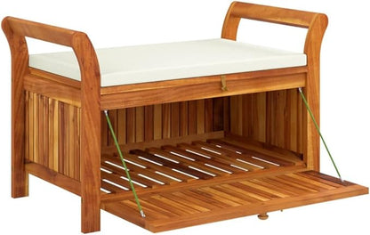 Garden Bench Deck Bench Patio Storage Bench with Cushion 35.8" Solid Wood Acacia