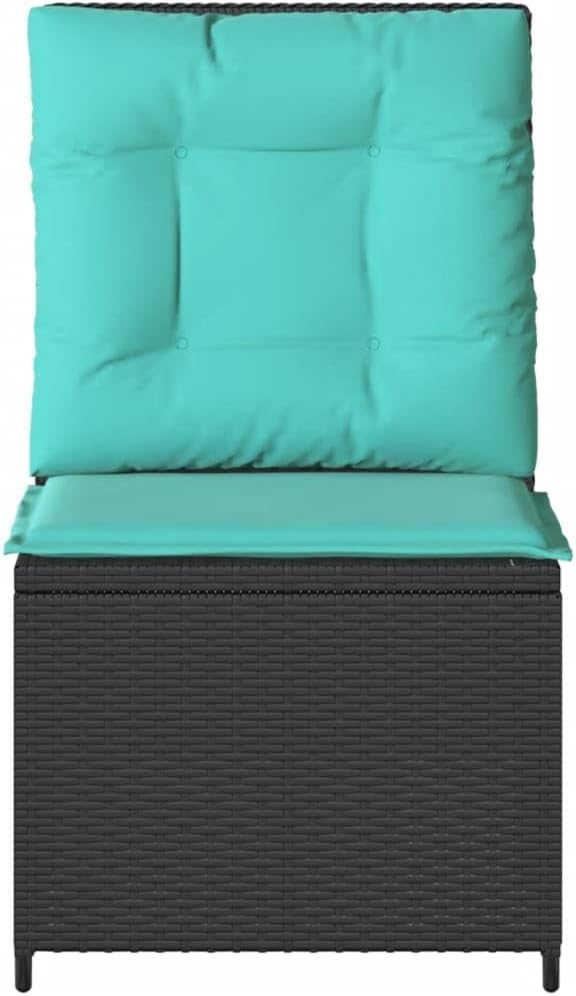 Outdoor Reclining Patio Chair, Single-Seater Wicker Lounge Sofa with Adjustable Backrest, Thick Turquoise Cushions, Powder-Coated Steel Frame for Garden