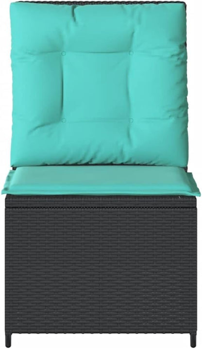 Outdoor Reclining Patio Chair, Single-Seater Garden Sofa with Adjustable Backrest, All-Weather PE Rattan Armchair with Turquoise Cushions for Backyard, Balcony, Deck