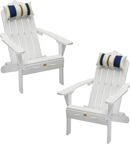 White Adirondack Chairs Set of 2 Outdoor Patio Folding Lounge Wood Outside Deck, Porch, Lawn, Pool, Yard, Garden, Fire Pit, Heavy Duty