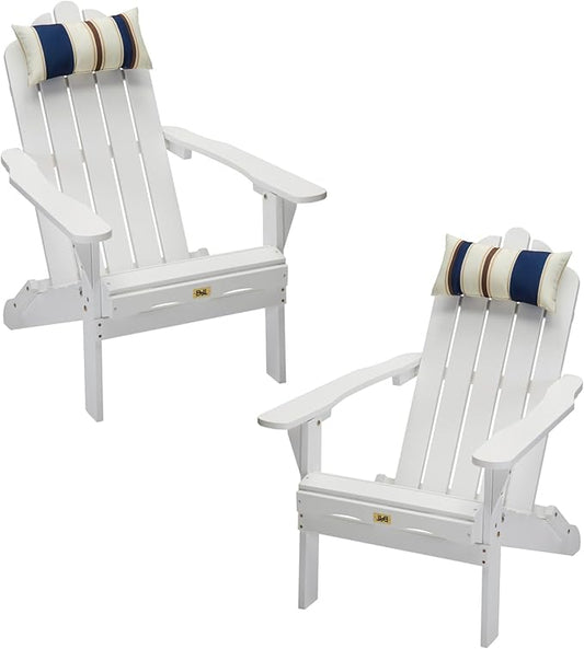 White Adirondack Chairs Set of 2 Outdoor Patio Folding Lounge Wood Outside Deck, Porch, Lawn, Pool, Yard, Garden, Fire Pit, Heavy Duty