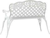 42.5" White Cast Aluminum Patio Bench with Floral Scrollwork - Photo 6