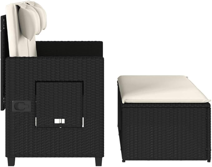 Garden Bench Deck Bench Reclining Patio Bench with Cushions Black Poly Rattan - Photo 7