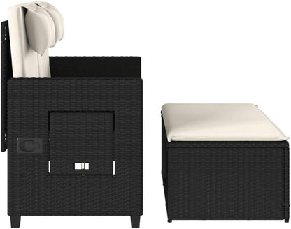 Reclining Patio Bench with Cushions Black Poly Rattan Garden Bench Deck Bench Porch Bench Outdoor Bench for patios, Gardens, Decks
