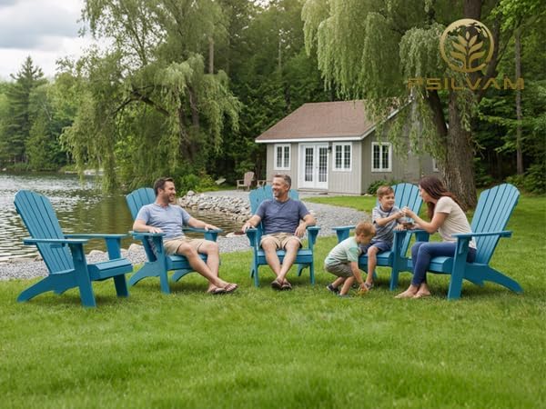 Psilvam Adirondack Chair, Oversized Poly Lumber Fire Pit Chair with Cup Holder, 350Lbs Support Patio Chairs for Garden, Weather Resistant Outdoors Seating, Relaxing Gift for Father & Mother(2, Blue)