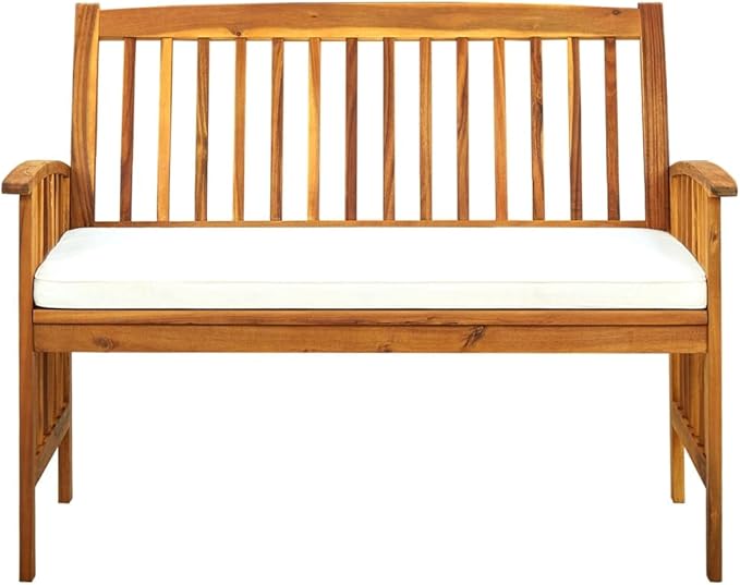 Patio Bench,Rustic Outdoor Patio Bench,Porch Chair,Wood Garden Bench,with Backrest and Armrests,for Outdoor,Park,Yard,Patio,Parkwith Cushion 46.9" Solid Acacia Wood(Easy to Assemble)