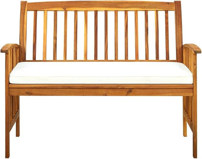 Garden Wooden Benche,Slatted Design,Indoor/Outdoor Bench,with Backrest and Armrests,Durable,Wooden,Outdoor Seating for Yard, Porch, Deck,Garden Bench with Cushion 46.9" Solid Acacia Wood