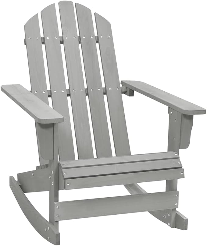 Hardwood Rocking Chair for Garden and Porch, Vintage Grey Outdoor Patio Rocker, Sturdy Wooden Front Porch Chair, Ergonomic Relaxing Seat, 242.5 lbs Capacity