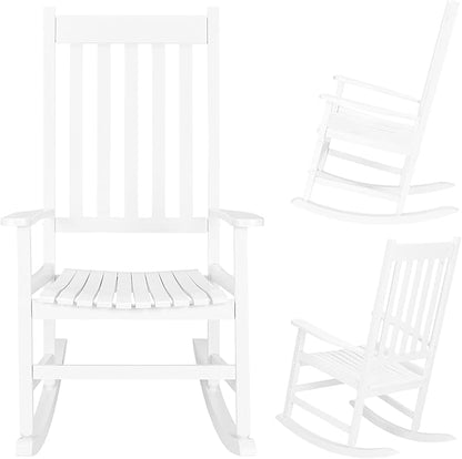 VINGLI 2PCS Wood Rocking Chairs Relaxing Rocker Real Wood High Back Seat for Deck, Garden, Backyard, Porch, Indoor or Outdoor Use, White