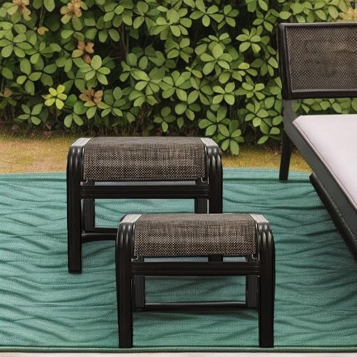 Outdoor Patio Foot Rest Ottoman Seat Textilene Portable Metal Footstool Portable Patio Chairs 2 Set Brown - Photo 2