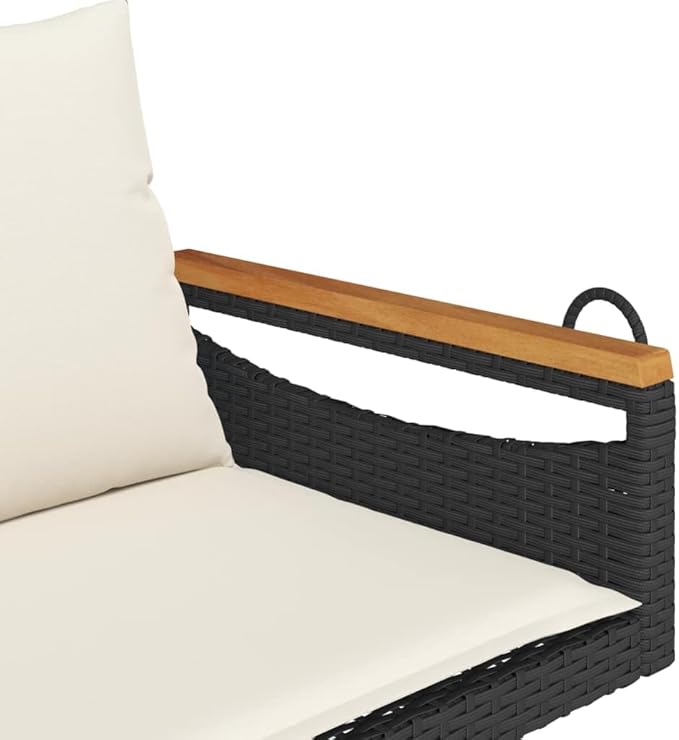 Black Poly Rattan Swing Bench with Removable Cushion Covers, UV Resistant Outdoor Patio Furniture for Garden and Balcony, Sturdy Metal Frame, Comfortable Seating for Two