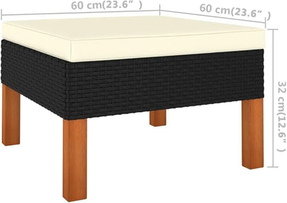 3-Piece Outdoor Lounge Set, Black and Cream Patio Sectional Sofa, 23.6x23.6x12.6 in PE Rattan & Steel Frame, Quick-Assembly Backyard or Balcony Couch for Garden, Deck and Terrace