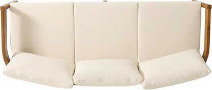 Merax 76.5" Outdoor Acacia Wood Frame 3 Seater Sofa with Cushions for Patio,Garden