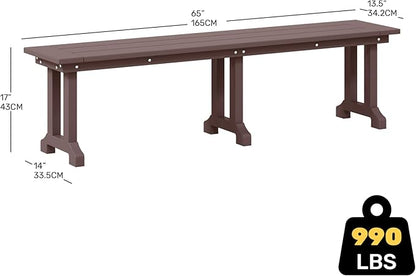 Costaelm Outdoor Benches Weatherproof, Park Long Bench Poly Lumber Backless for Entryway Front Porch Garden Bench Seat for Patio, Dark Brown