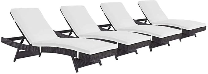 Modway Convene Wicker Rattan Outdoor Patio Chaise Lounge Chairs in Espresso White - Set of 4 - Photo 1