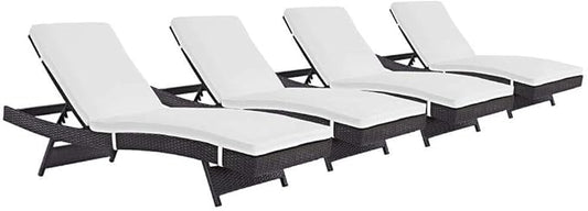 Modway Convene Wicker Rattan Outdoor Patio Chaise Lounge Chairs in Espresso White - Set of 4