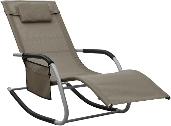 2-Pack Taupe Grey Outdoor Chaise Lounge Set 24.4 x 58.7 x 34.6 in Textilene Pool Loungers w/Detachable Side Pocket - Photo 3