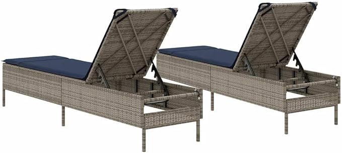 Adjustable Outdoor Lounge Chairs Set of 2 Gray PE Rattan Patio Chaise Lounger with 5-Position Backrest Weather-Safe - Photo 7