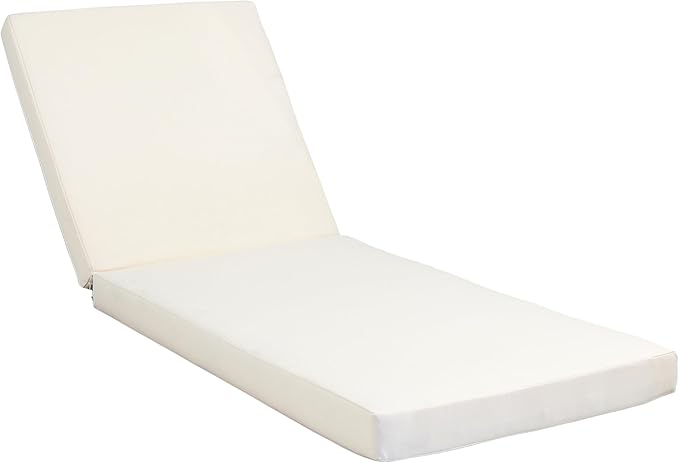 Merax, Cream Outdoor Chaise Lounge Foldable 2-Section Design, Patio Reclining Chair Cushions for Lawn, Pool and Beach - Photo 1