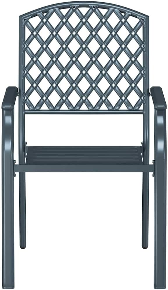 Stackable Garden Chairs 2 Pack, Steel Outdoor Patio with Armrests, Anthracite Modern Dining Chairs for Terrace, Balcony, Backyard, Heavy Duty 242 lb Capacity, Easy Assembly & Space Saving
