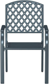 Stackable Garden Chairs 2 Pack, Steel Outdoor Patio with Armrests, Anthracite Modern Dining Chairs for Terrace, Balcony - Photo 6