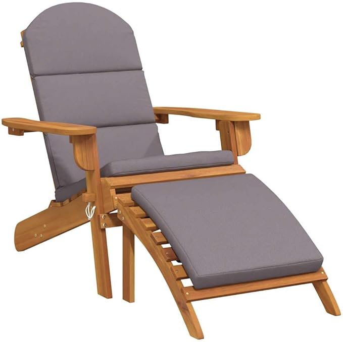 Adirondack Garden Chair with Footrest and Cushions, Foldable Outdoor Patio Lounge Seat, Solid Acacia Wood - Photo 2