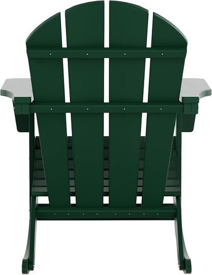 WO WESTIN OUTDOOR HDPE Laguna Outdoor Rocking Poly Adirondack Chair with Side Table 3-Piece Set, Dark Green