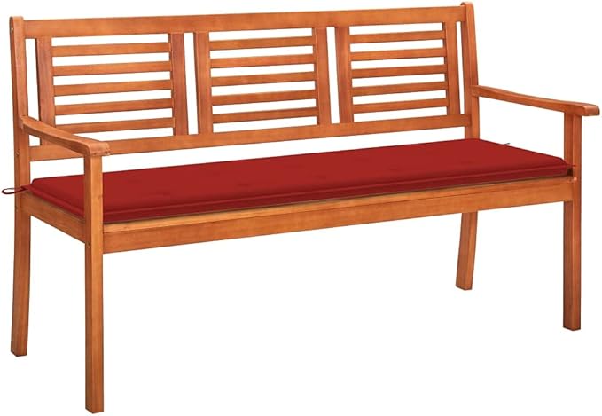 Brown Solid Eucalyptus Wood 59.1 Inch Ergonomic 3-Seater Garden Bench for Patio Balcony Outdoor Seating with Removable Cushion