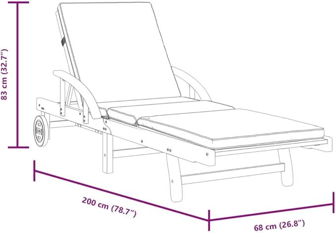 Solid Acacia Wood Sun Lounger Set of 2, Brown and Dark Grey - Photo 6