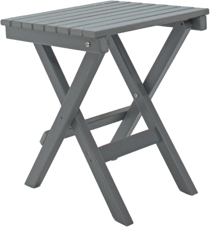 Outdoor Side Table Patio HDPE Small Outside Plastic Folding End Tables for Porch, Patio, Adirondack, Pool, Indoor, Deck, Balcony, Coffee, Grey