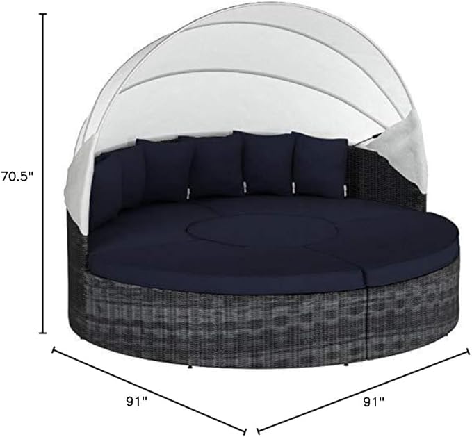 Modway Summon Outdoor Patio Daybed with Canopy and Sunbrella Cushions in Canvas Navy
