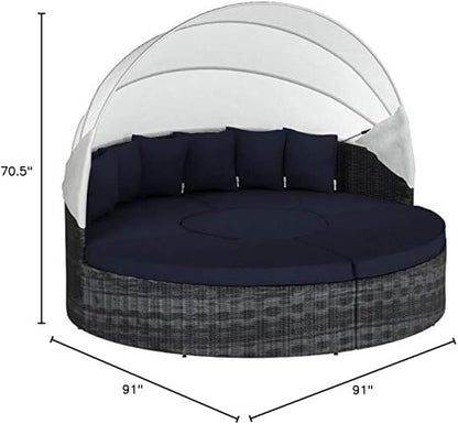 Modway Summon Outdoor Patio Daybed with Canopy and Sunbrella Cushions in Canvas Navy