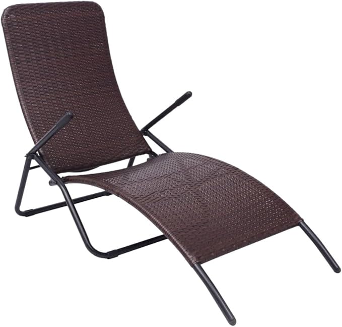 Folding Brown Poly Rattan Sun Lounger 57.9 x 24 x 37.4 in, Powder-Coated Steel Frame, UV-Resistant Outdoor Chaise Lounge for Patio, Garden, Balcony and Poolside Relaxation