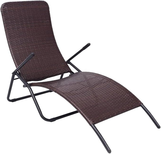 Folding Brown Poly Rattan Sun Lounger 57.9 x 24 x 37.4 in, Powder-Coated Steel Frame, UV-Resistant Outdoor Chaise Lounge for Patio, Garden, Balcony and Poolside Relaxation