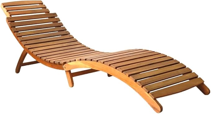 Foldable Sun Lounger Chair for Patio, Solid Acacia Wood Outdoor Chaise Lounge with Adjustable Backrest - Photo 2