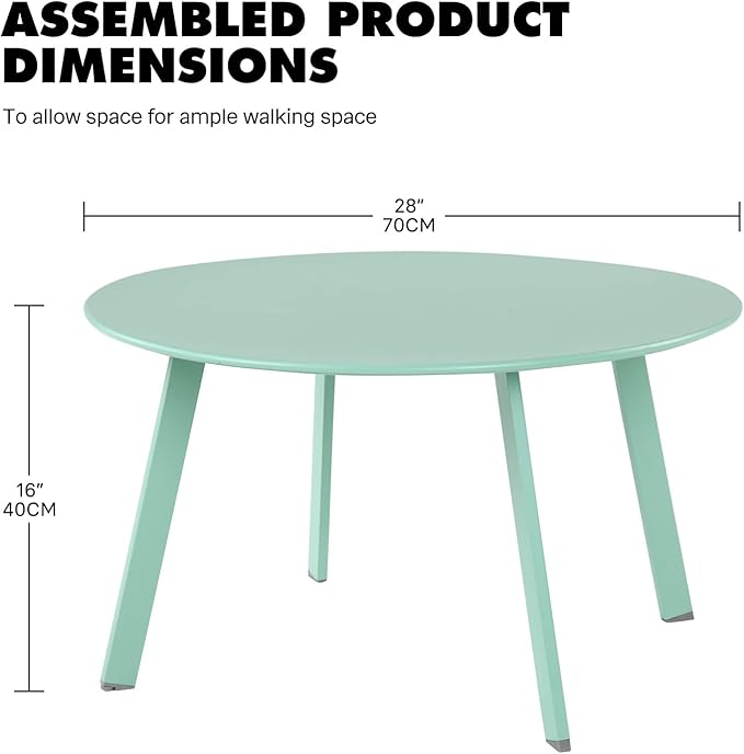 Grand patio Outdoor Side Table, 28-inch Powder Coated Steel Round Coffee Table for Porch, Deck, Balcony, Poolside, Mint Green