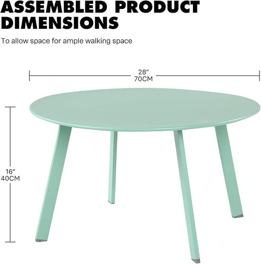 Grand patio Outdoor Side Table, 28-inch Powder Coated Steel Round Coffee Table for Porch, Deck, Balcony, Poolside, Mint Green