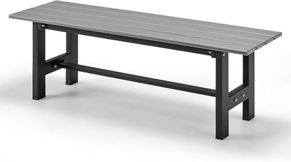 Tangkula 47 Inch HDPE Outdoor Bench Backless, Patio Garden Dining Bench with Slatted Seat & Heavy-Duty Metal Frame, 660 LBS Capacity, Weatherproof Outside Bench for Park, Yard, Entryway & Porch, Grey