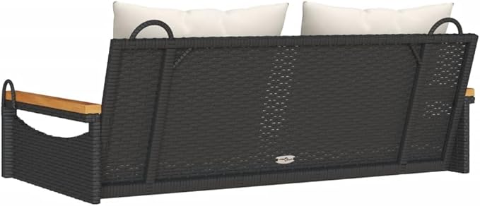 Garden Bench Deck Bench Swing Bench with Cushions Black 42.9"x24.4"x15.7" Poly Rattan