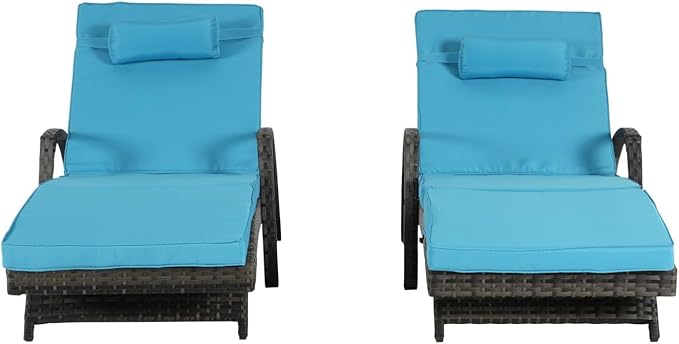 KEIKI Wicker Outdoor Chaise Lounge Chairs Set of 2 for Patio & Pool Side with 5-Level Adjustable Backrest and Cushions - Photo 7
